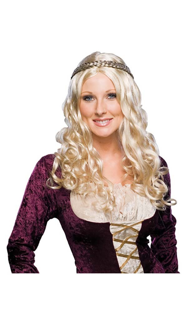 RENAISSANCE GIRL LONG CURLY BLONDE ADULT WOMENS WIG MEDIEVAL COSTUME ...