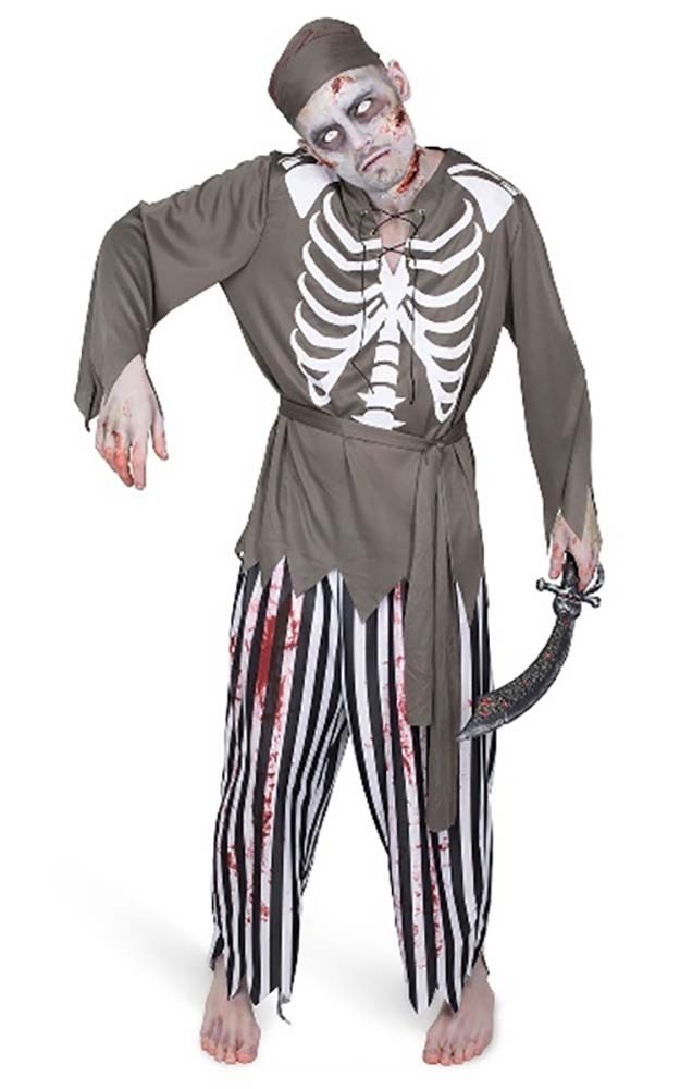 Adult Zombie Pirate Captain Hook Costume Mens Blackbeard Halloween