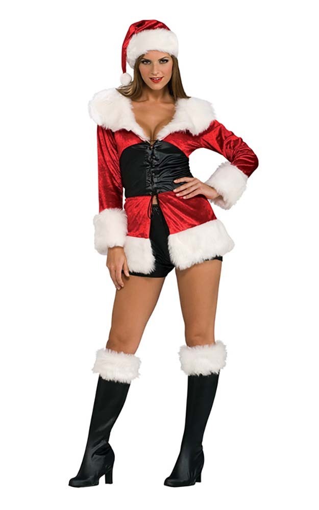 Lace Up Miss Santa Sexy Mrs Claus Adult Womens Fancy Dress Christmas 5341