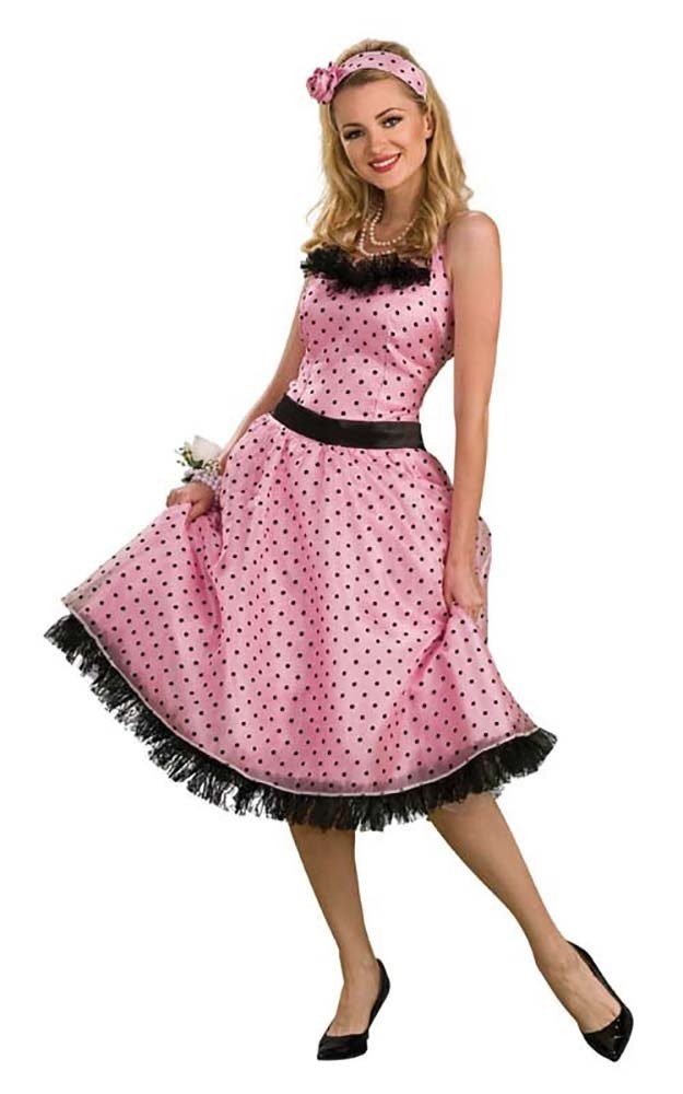 50s Polka Dot Prom Dress Adult Womens Rock N Roll Fancy Dress Halloween 5875