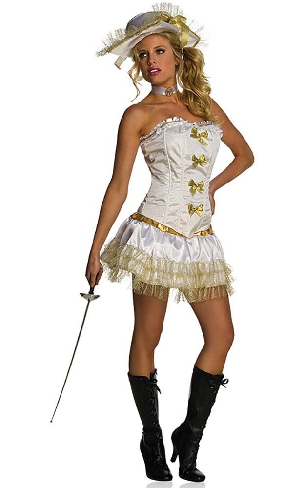 White Sexy Musketeer Medievil Fancy Dress Halloween Costume Ebay 9680