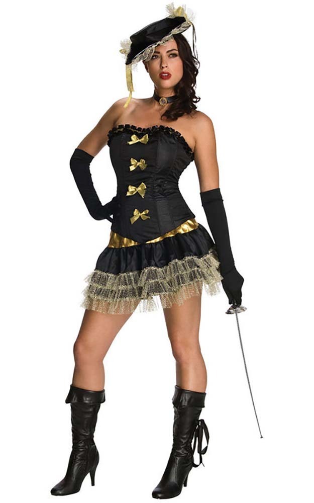 Black Sexy Musketeer Medievil Adult Womens Fancy Dress Halloween Costume Ebay 7389