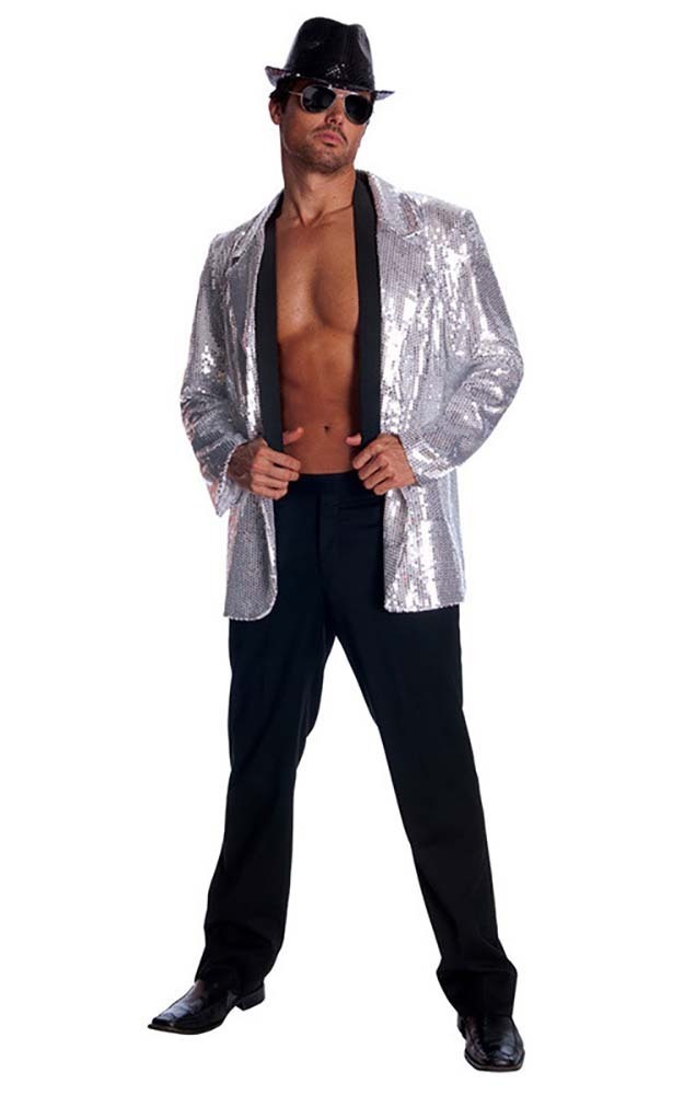 Men'S Sequin Jacket- Silver | Costume Crazy